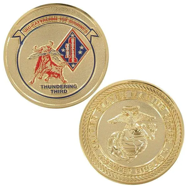 1-3/4" 3Rd Bn 1St Marines Thundering Third W/Sleeve Coin