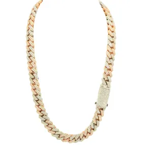 10k 2-Tone White and Rose Gold 28ctw Solid Miami Cuban Chain 22"