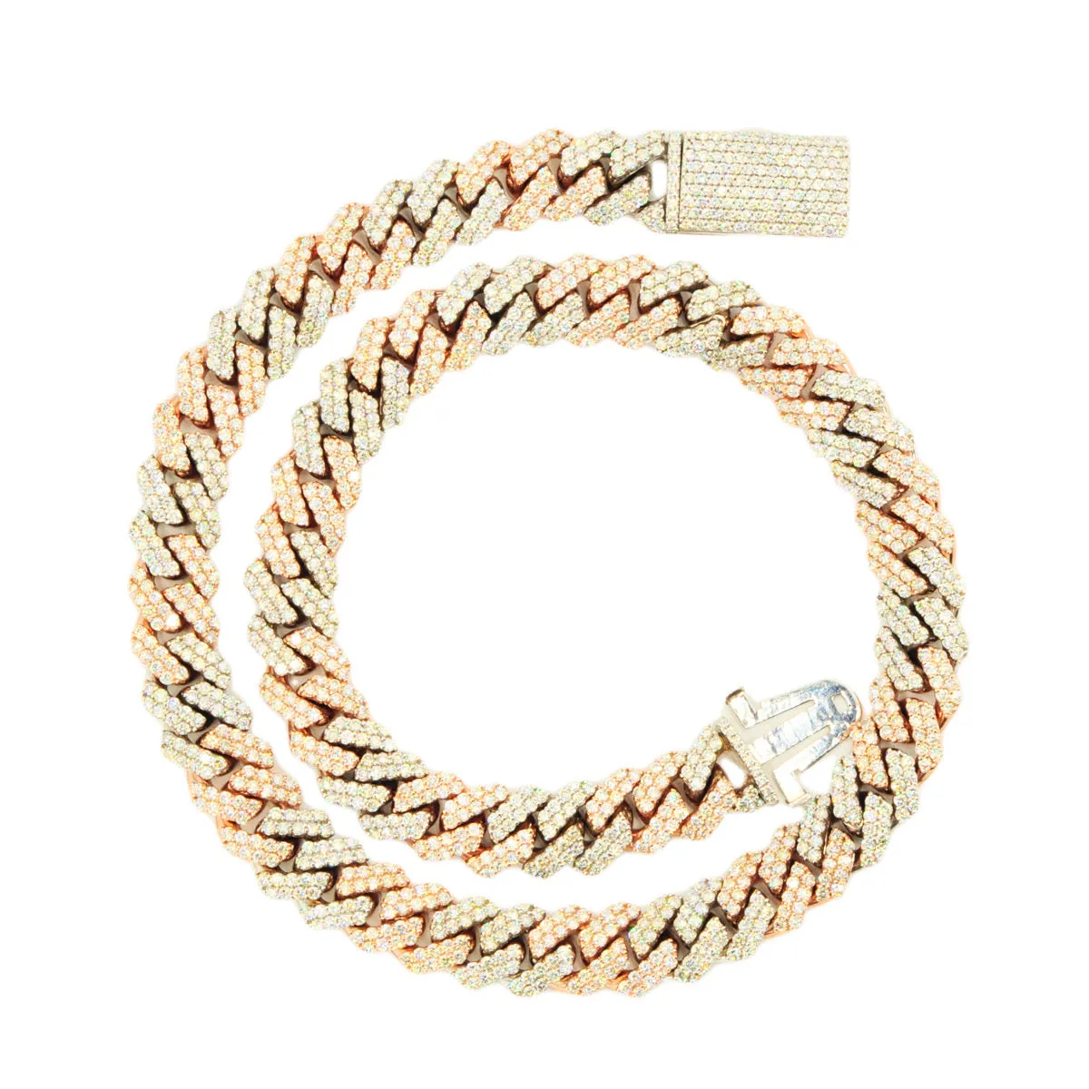 10k 2-Tone White and Rose Gold 28ctw Solid Miami Cuban Chain 22"