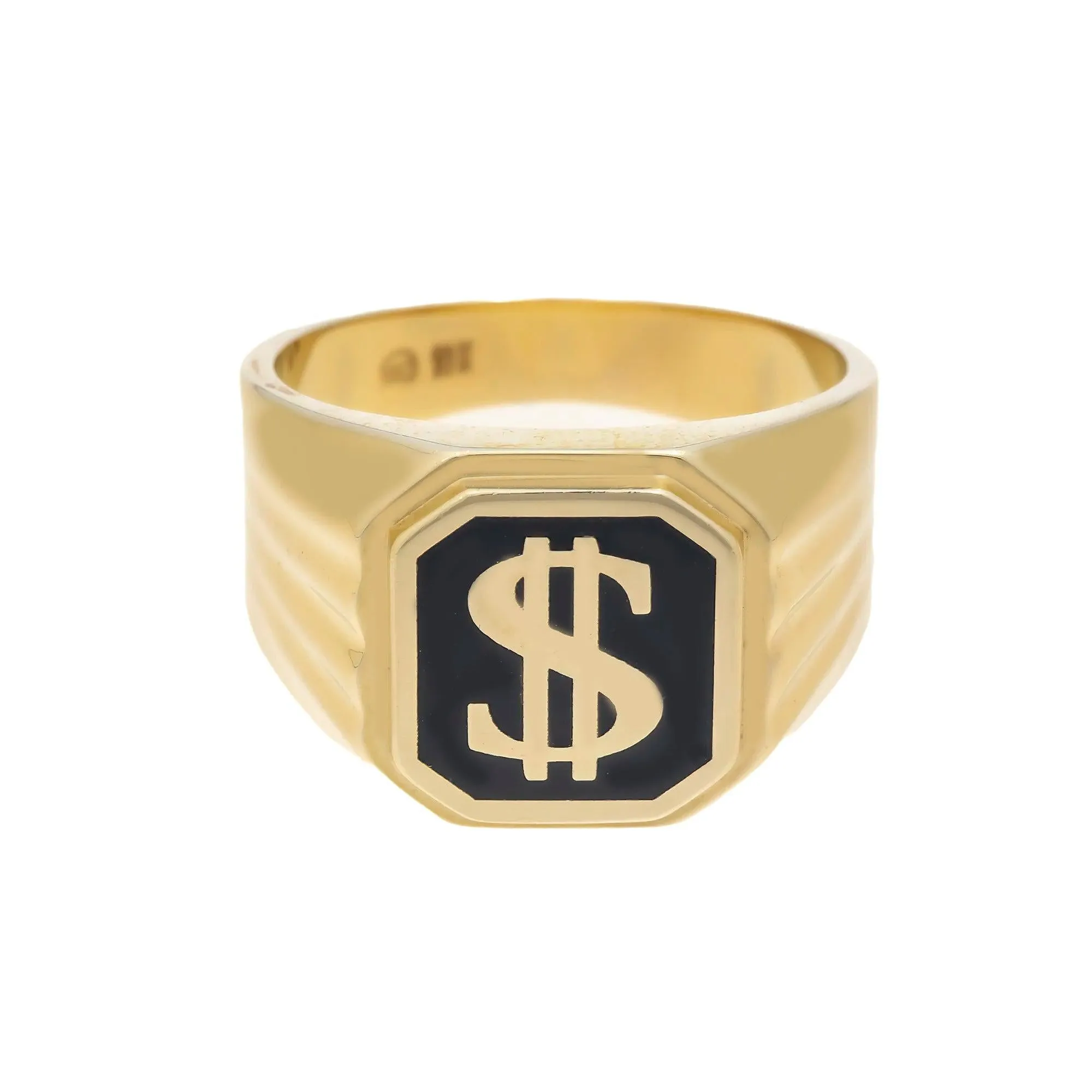 10K GOLD BLACK DOLLAR SIGN RING 7.9G