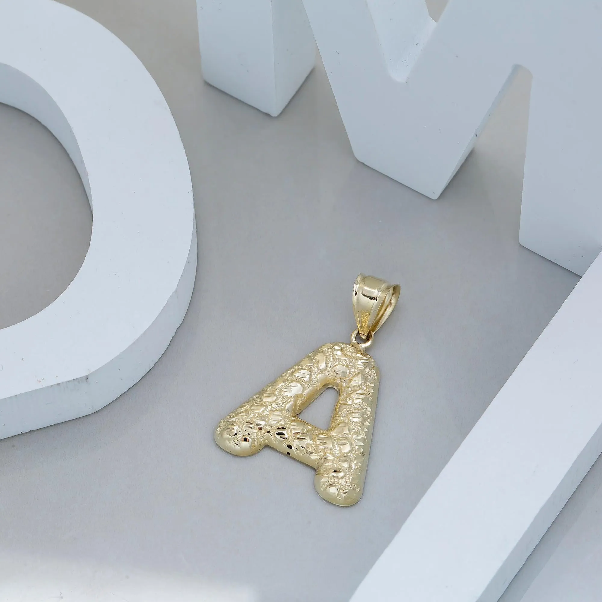 10K GOLD NUGGET INITIAL A PENDANT 2.2G