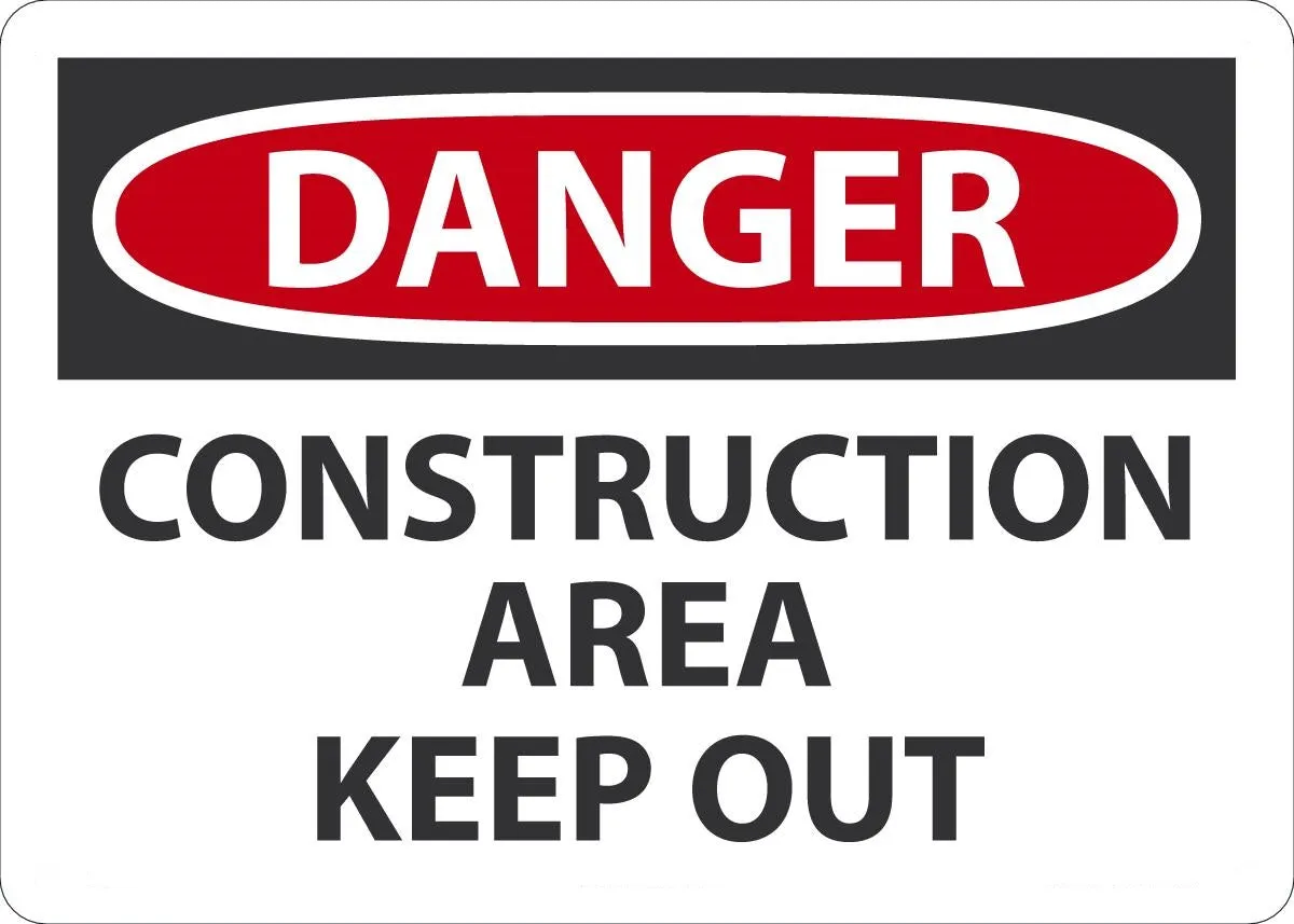 10" X 14" Black, Red And White Adhesive Poly Admittance And Exit Sign "DANGER CONSTRUCTION AREA KEEP OUT"