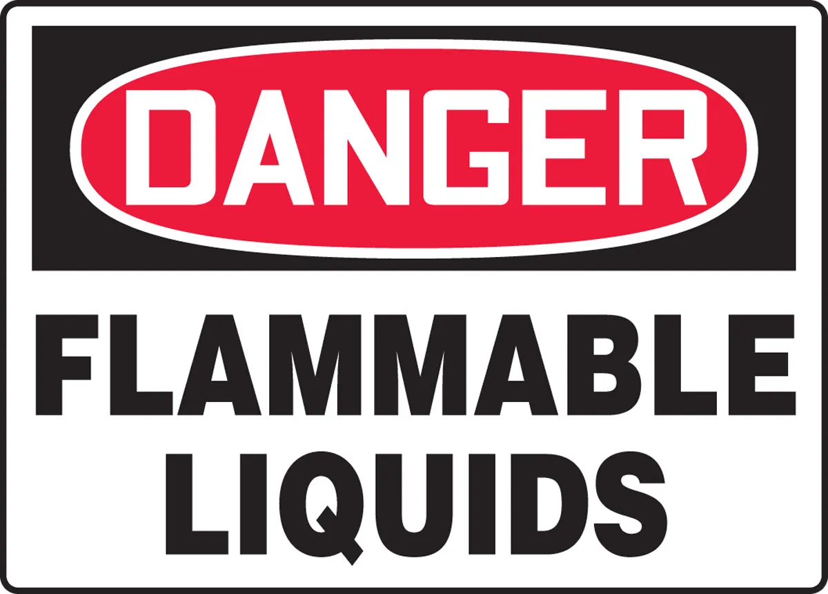 10" X 14" Black, Red And White Adhesive Poly Chemicals And Hazardous Materials Sign "DANGER FLAMMABLE LIQUIDS"