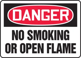 10" X 14" Red, Black And White Aluminum Safety Signs "DANGER NO SMOKING OR OPEN FLAME"