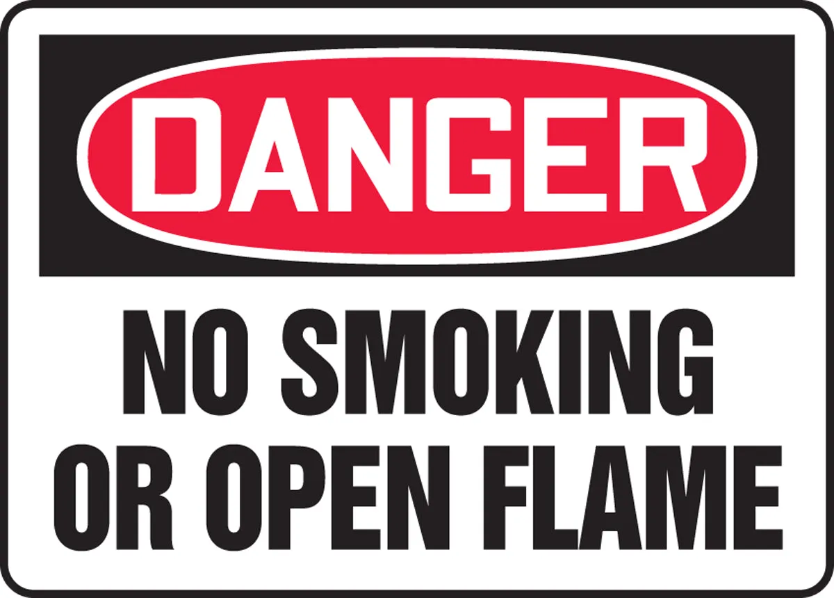 10" X 14" Red, Black And White Aluminum Safety Signs "DANGER NO SMOKING OR OPEN FLAME"