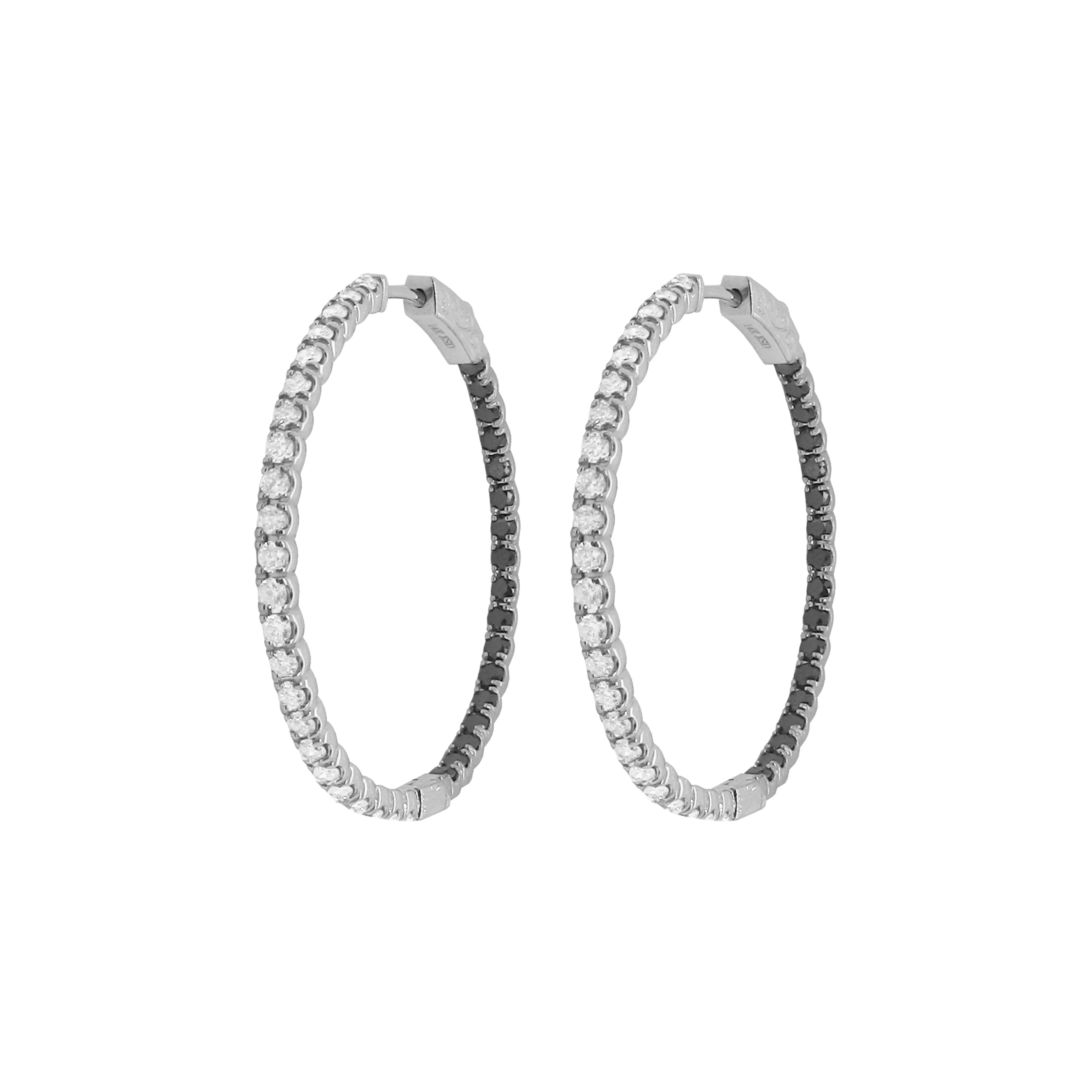 14K GOLD BLACK AND WHITE DIAMOND MEDIUM AMELIA HOOPS