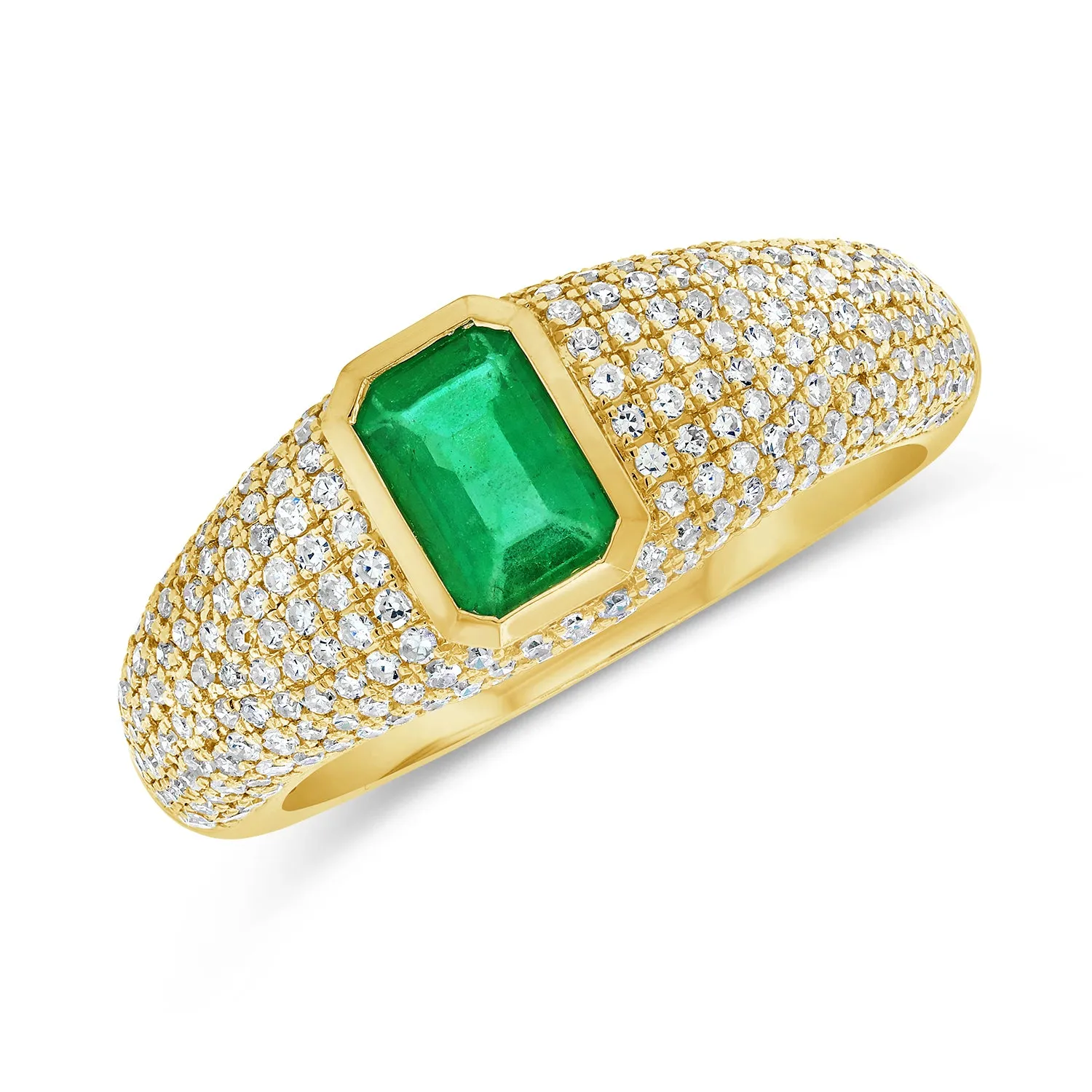 14K GOLD DIAMOND AND EMERALD SHEENAH RING