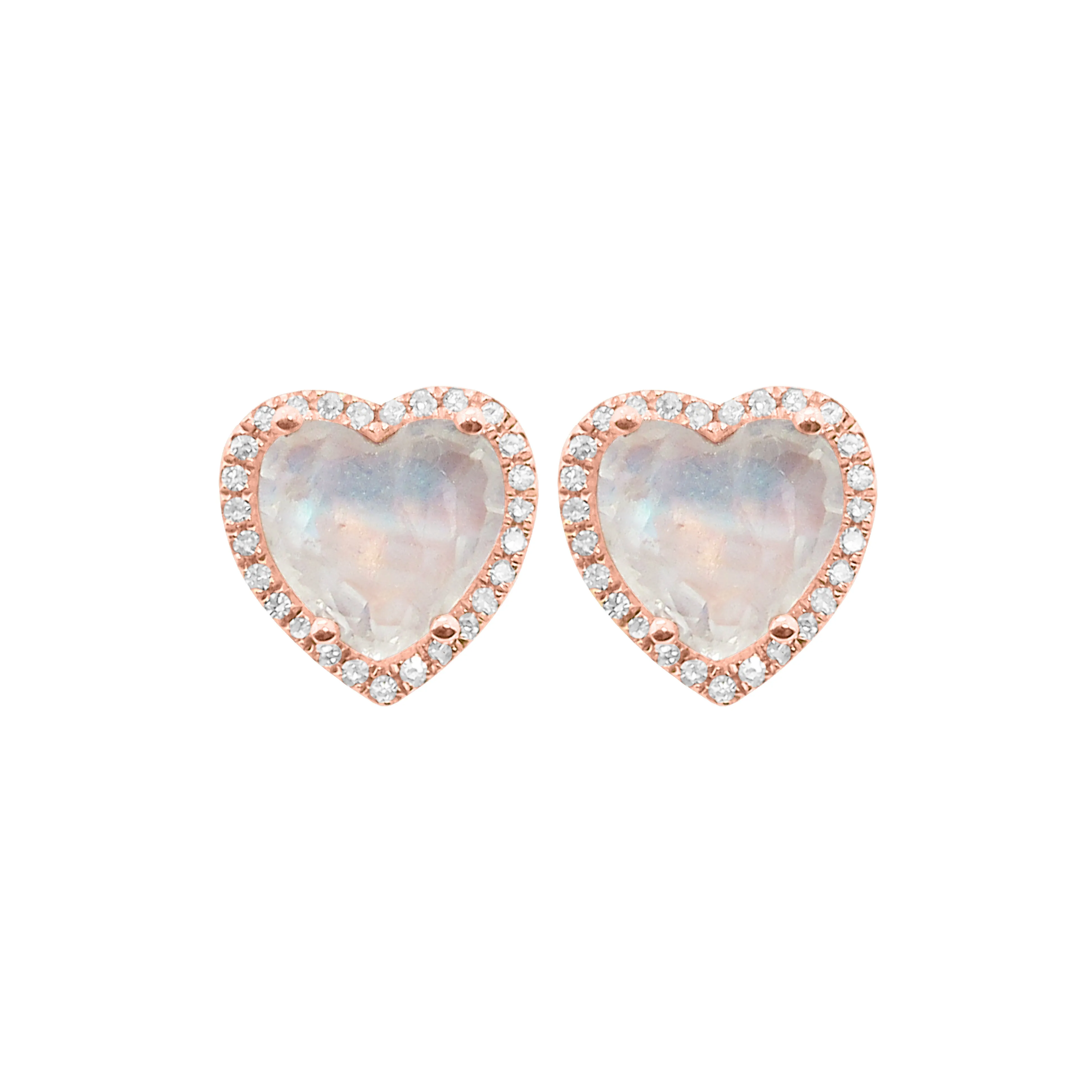 14K GOLD DIAMOND AND MOONSTONE RAE HEART STUDS