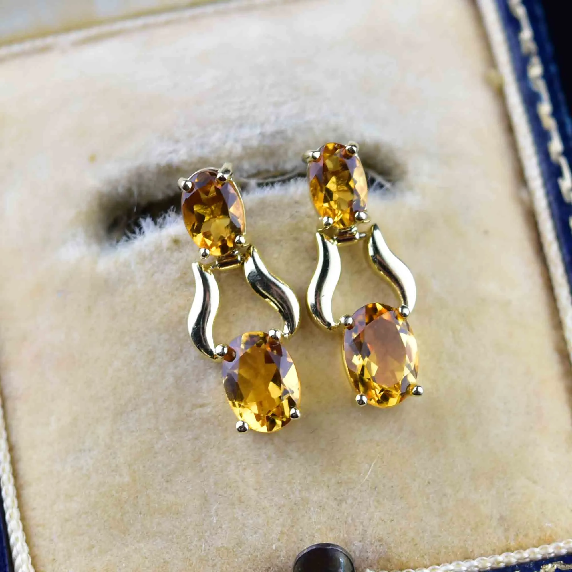 14K Gold Door Knocker Style Citrine Drop Earrings