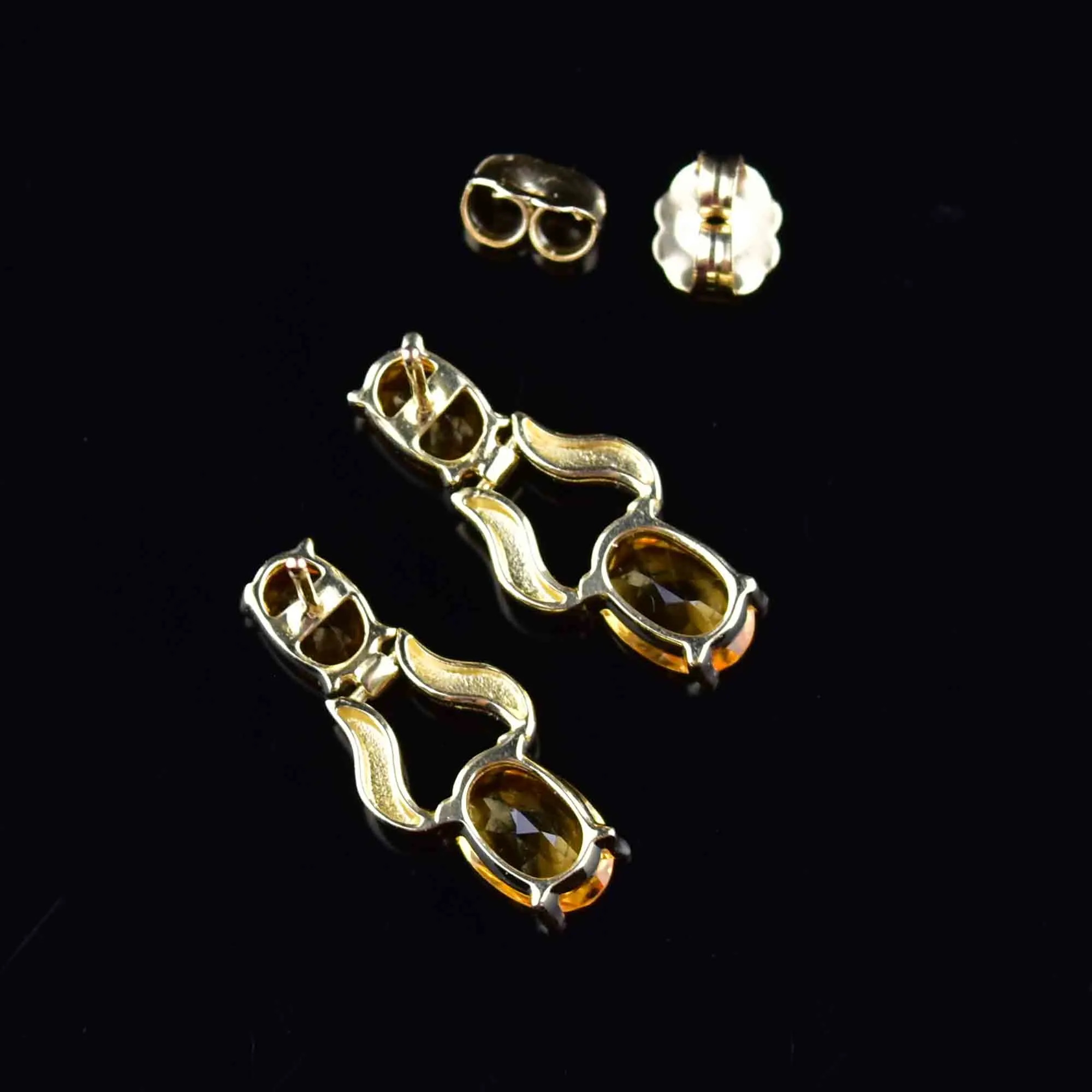 14K Gold Door Knocker Style Citrine Drop Earrings