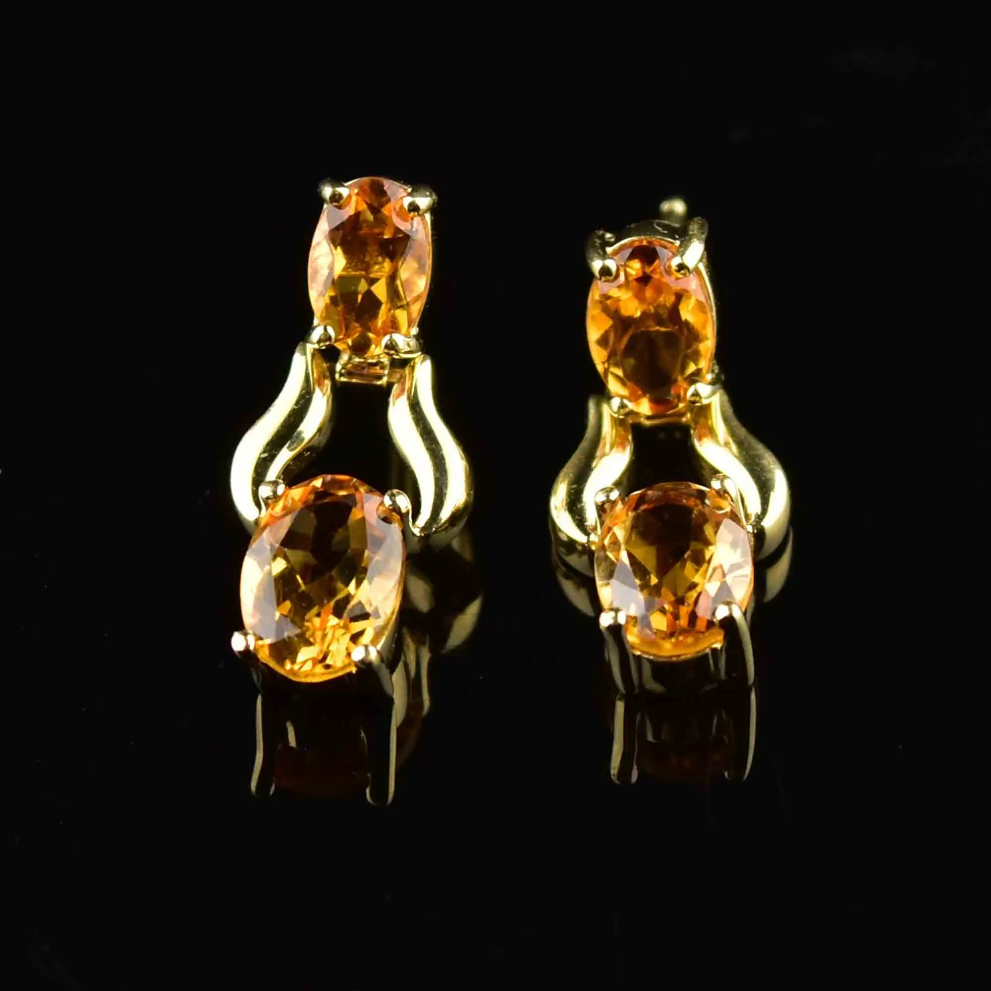 14K Gold Door Knocker Style Citrine Drop Earrings