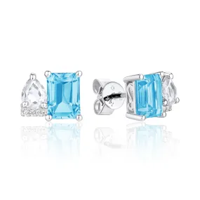 14K White Gold Blue Topaz And White Topaz Toi Et Moi Earrings