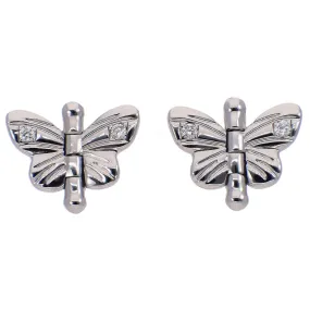 14K White Gold Diamond Hinged Butterfly Earrings