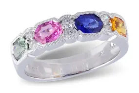 14K White Gold Sapphires And Diamonds Band Ring