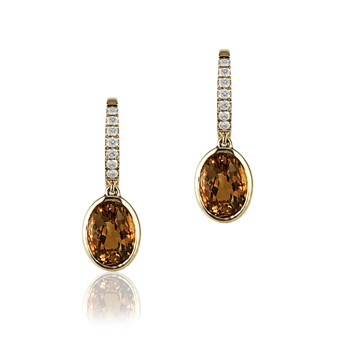 14K Yellow gold earrings with citrine and diamonds