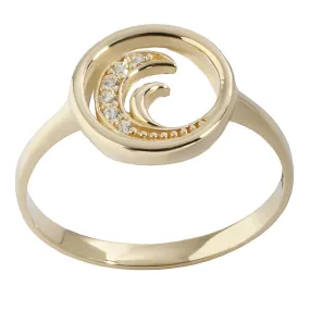 14K Yellow Gold Wave with CZ in Circle Ring