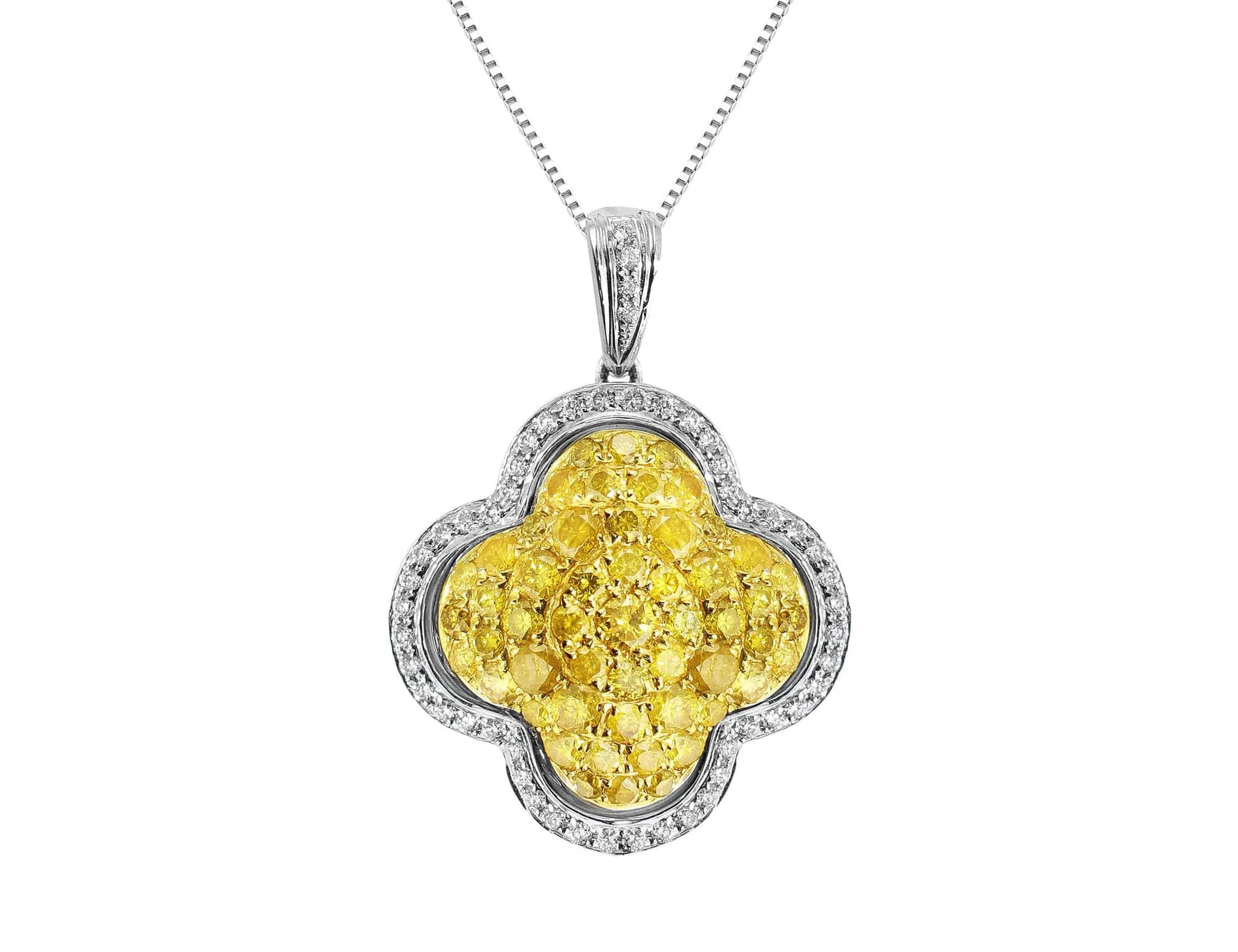 18 Karat Gold Yellow and White Pave Diamond Quatrefoil Pendant