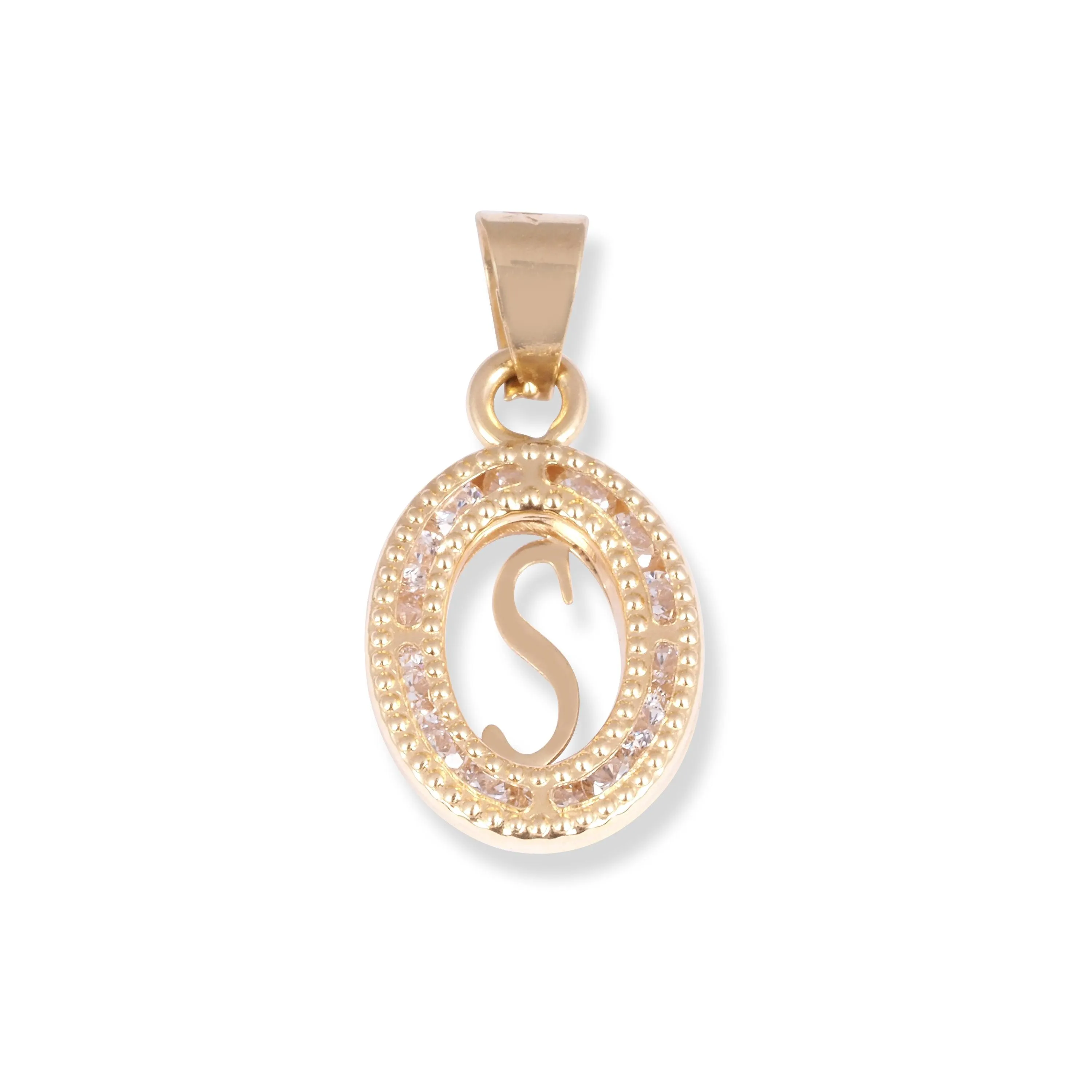 18ct Yellow Gold Dainty Initial 'S' Pendant with Cubic Zirconia Stones P-7966-S