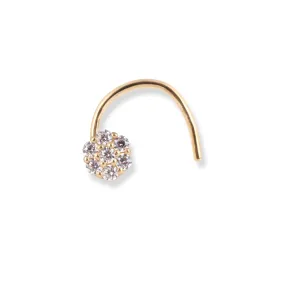 18ct Yellow Gold Flower Design Wire Back Nose Stud with 7 White Cubic Zirconia Stones NS-7571