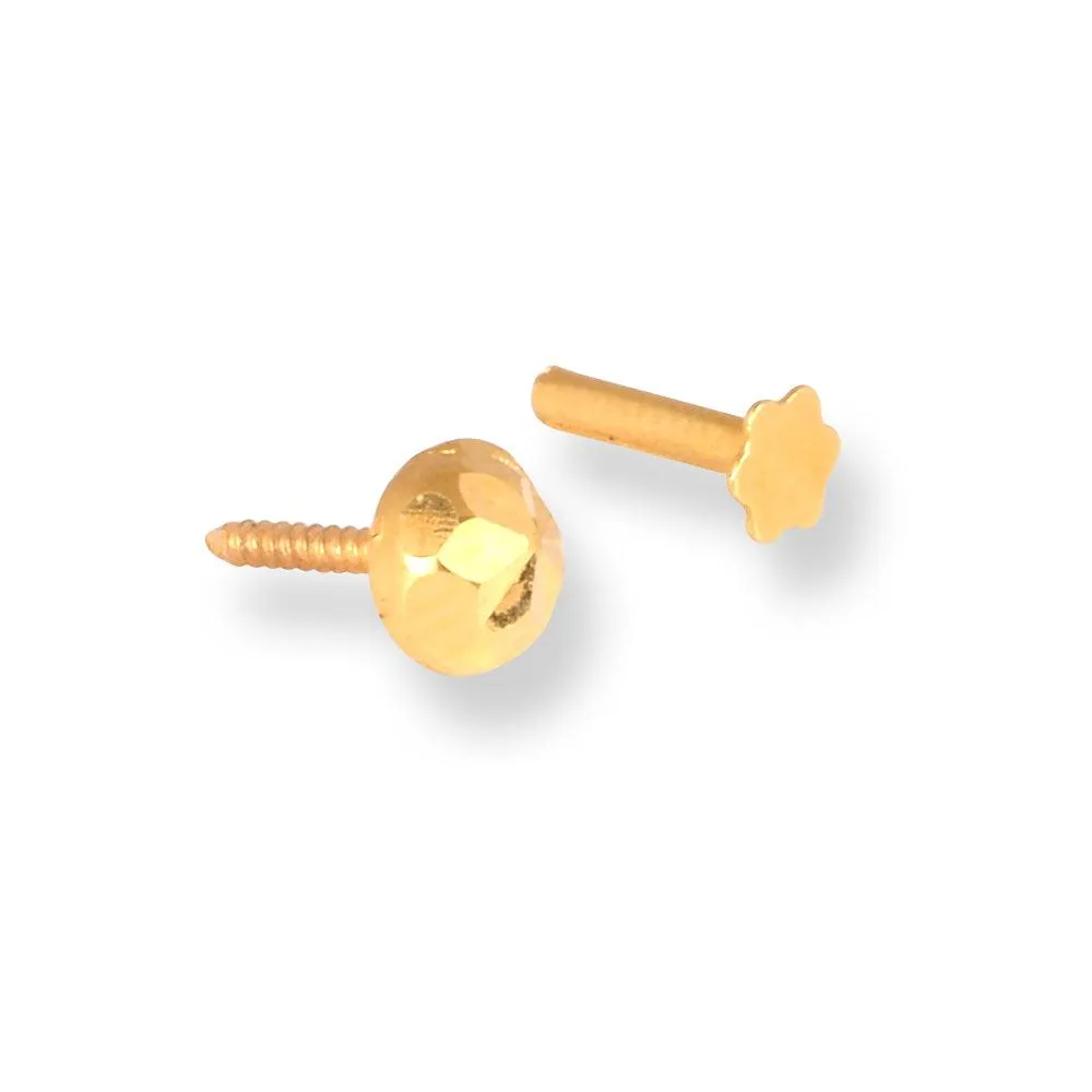 18ct Yellow Gold Screw Back Nose Stud with Diamond Cut Design NIP-6-460