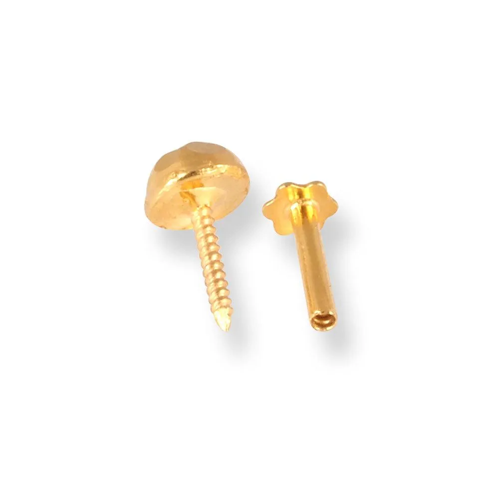 18ct Yellow Gold Screw Back Nose Stud with Diamond Cut Design NIP-6-460