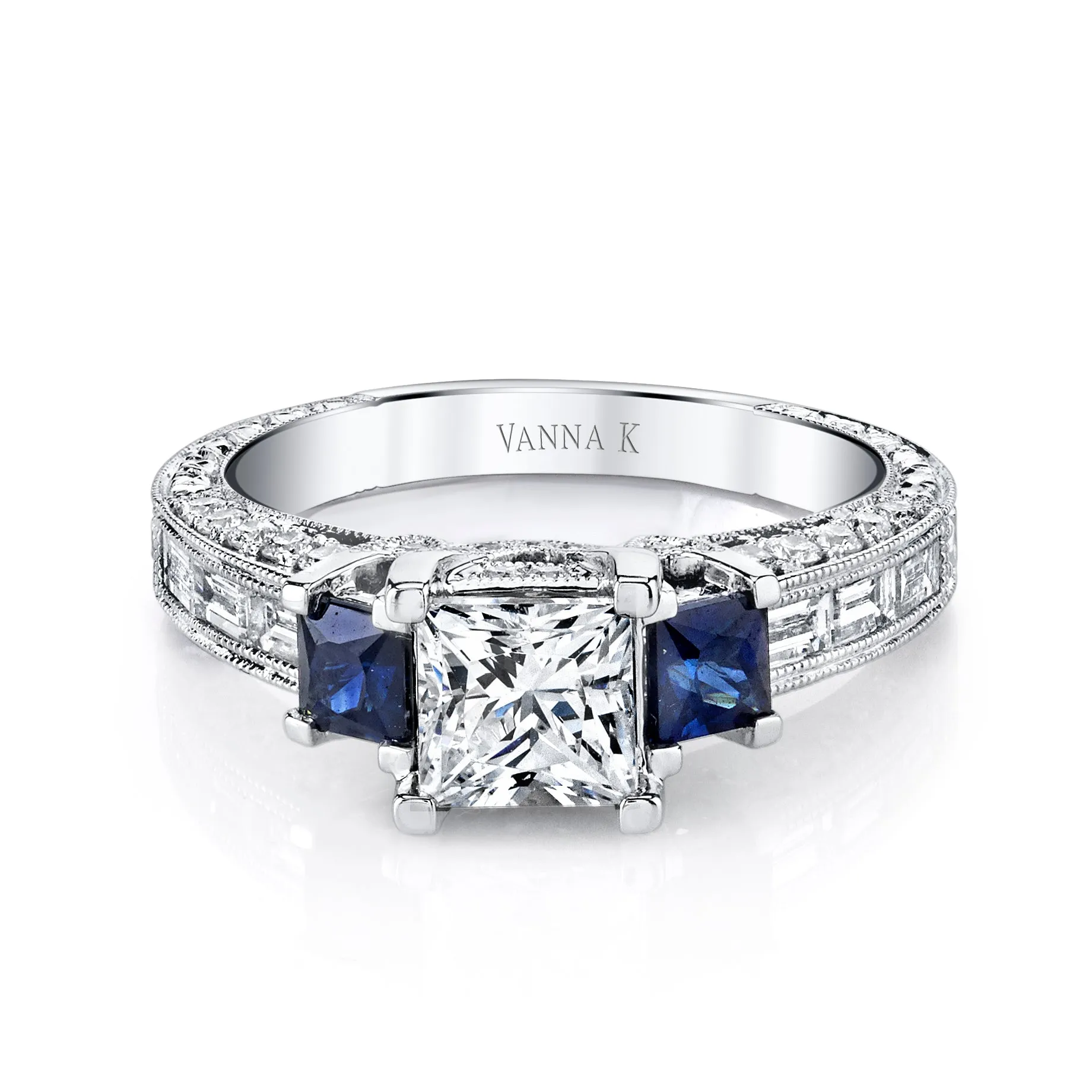 18K White Gold Diamond And Sapphire Engagement Ring