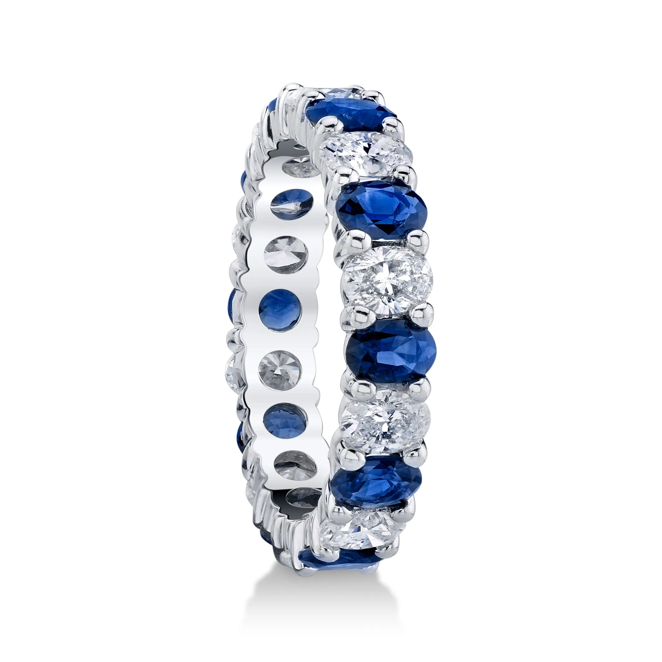 18K White Gold Oval Shaped Diamond And Sapphire Eternity Ring