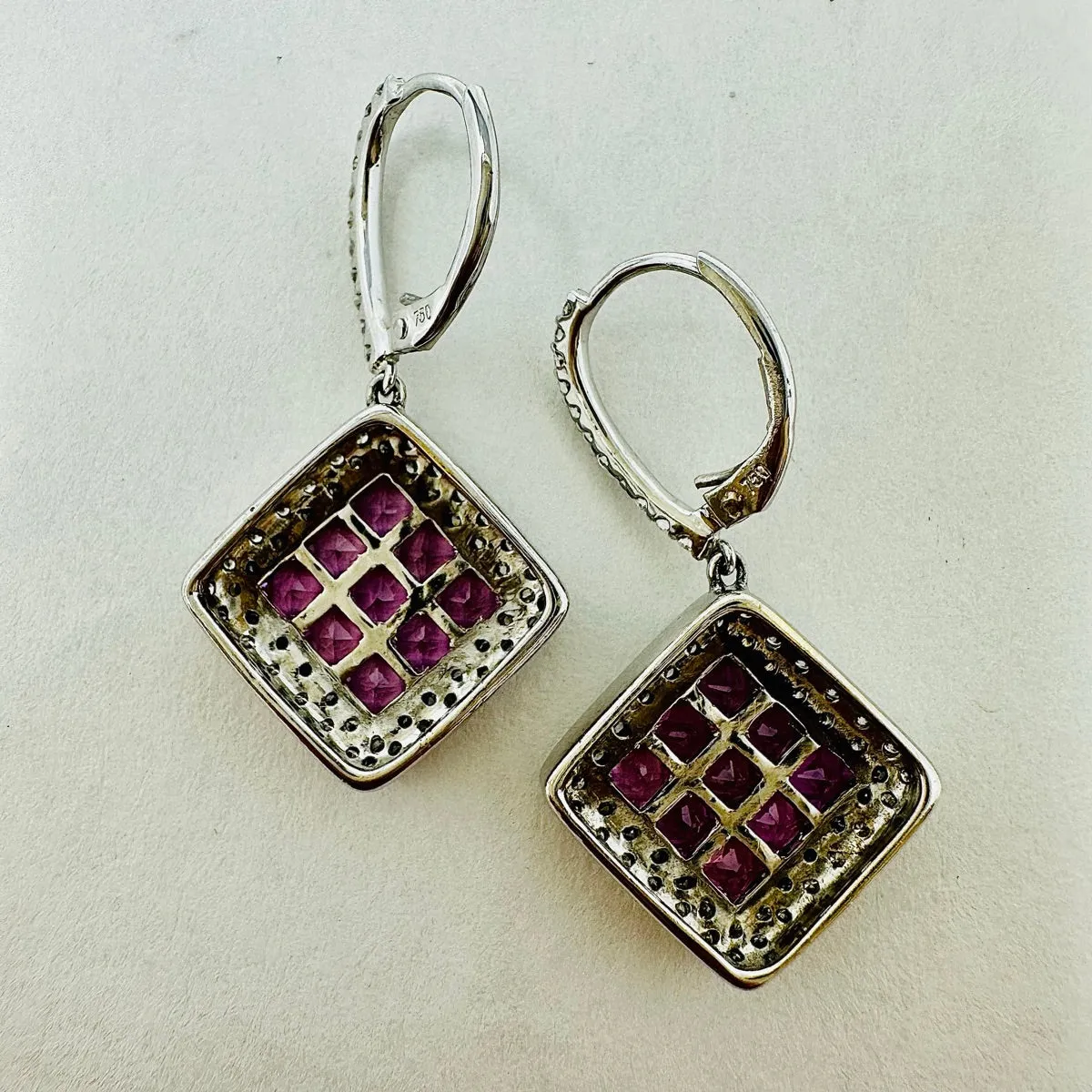 18K White Gold Pink Sapphire and Diamond Drop Earrings