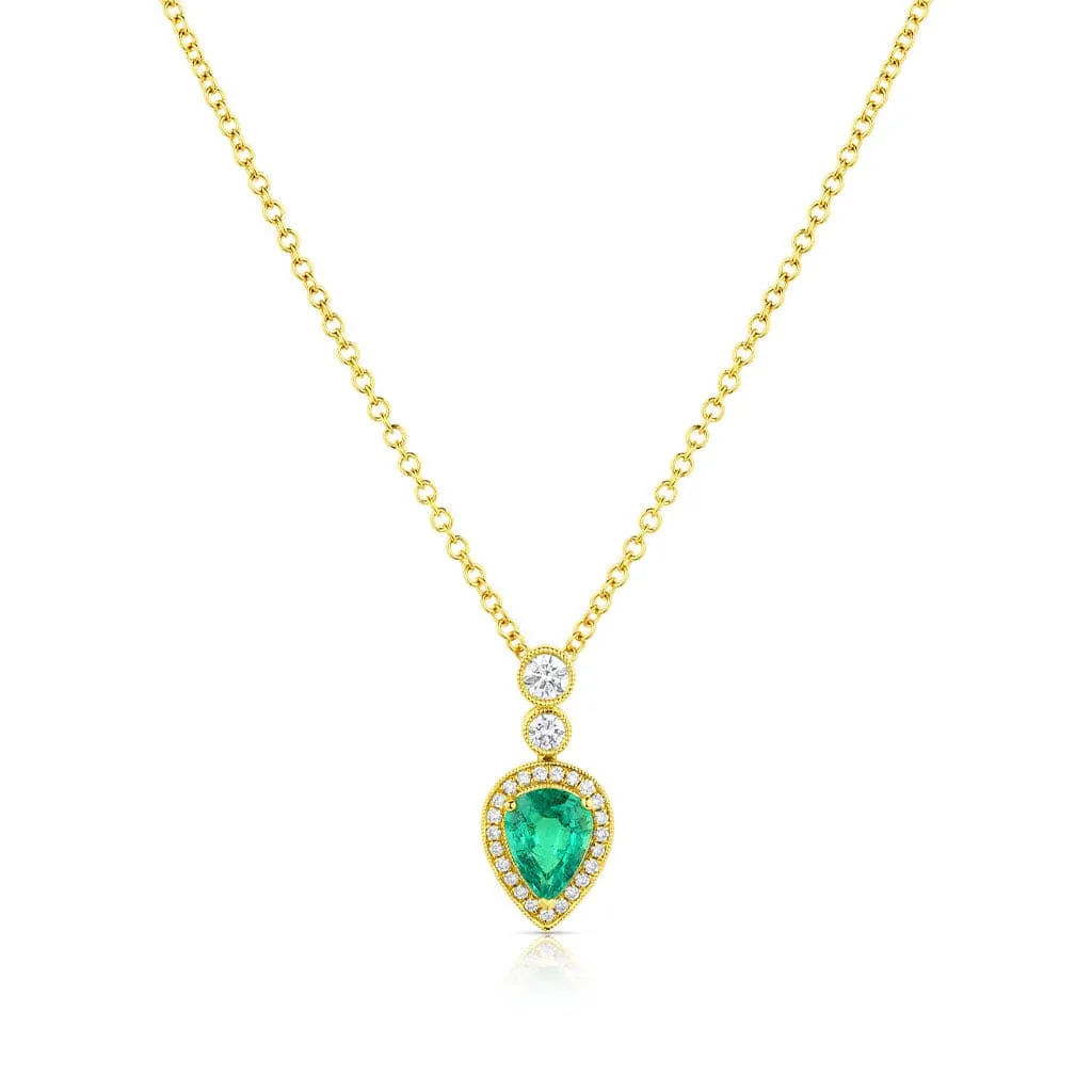 18kt Yellow Gold 1.03ct Pear-Shaped Emerald and Diamond Necklace