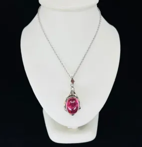 1920s Oval Cabochon Cut Pink Tourmaline Pendant