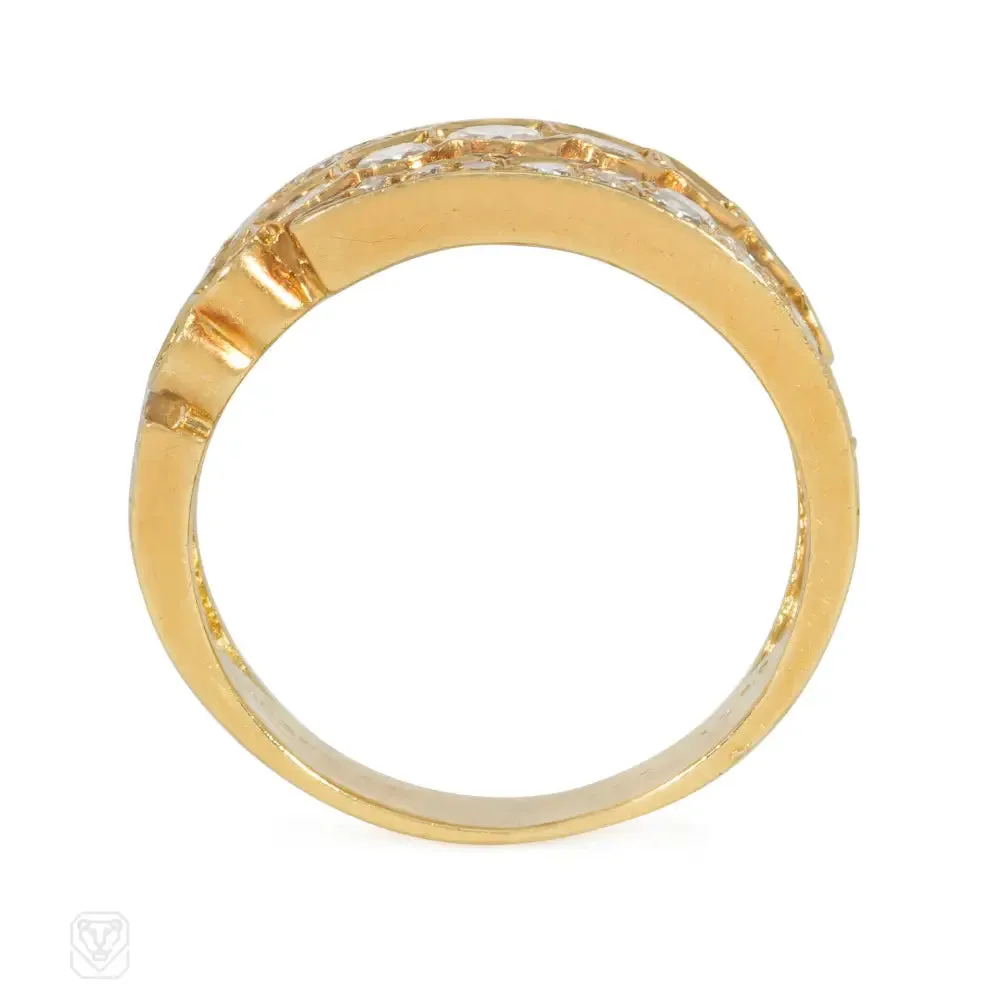 1980s Van Cleef & Arpels pierced gold and pavé diamond ring