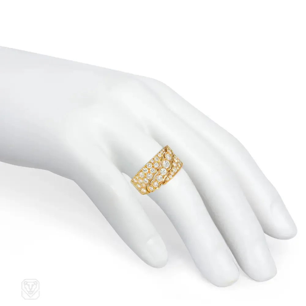 1980s Van Cleef & Arpels pierced gold and pavé diamond ring