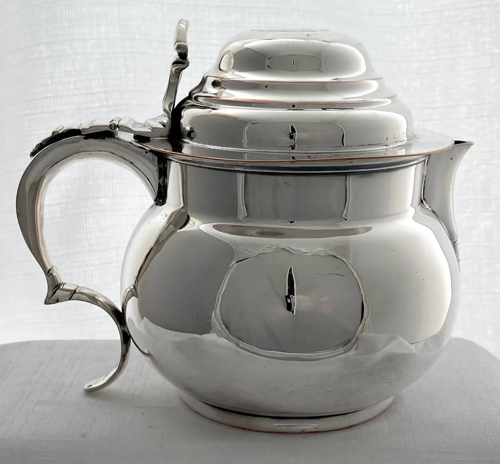 19th Century Silver Plate on Copper Ale Jug with 1770 Halfpenny Coin Inset.