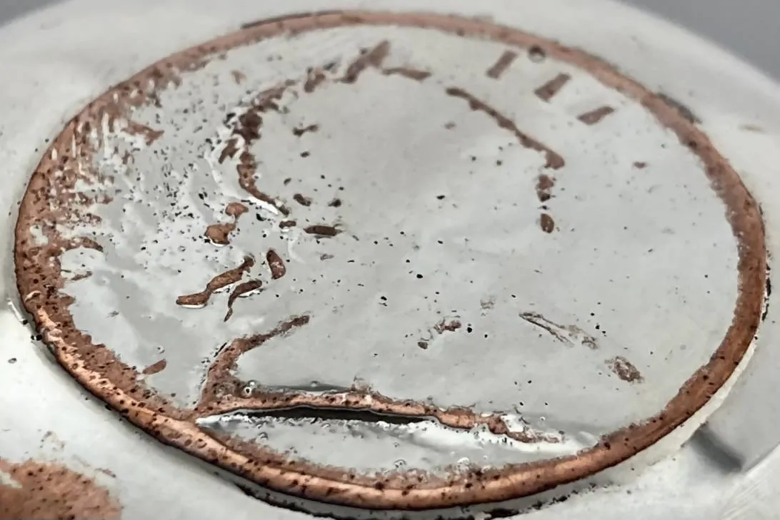 19th Century Silver Plate on Copper Ale Jug with 1770 Halfpenny Coin Inset.