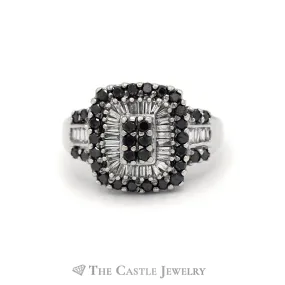 1CTTW Black and White Diamond Cluster Ring in 14KT White Gold