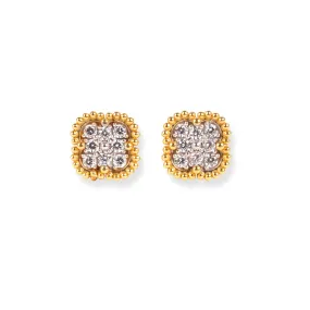 22ct Gold Clover Design Stud Earrings with Cubic Zirconia Stones and Screw Back Closure