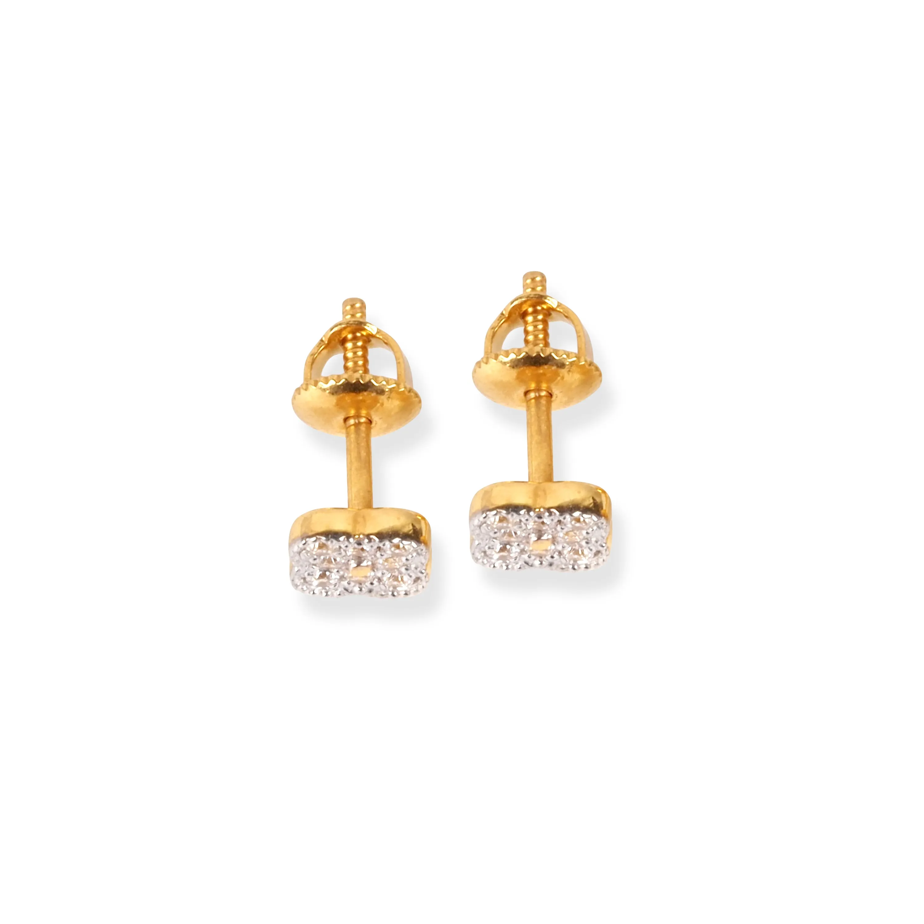 22ct Gold Clover Design Stud Earrings with Cubic Zirconia Stones and Screw Back Closure