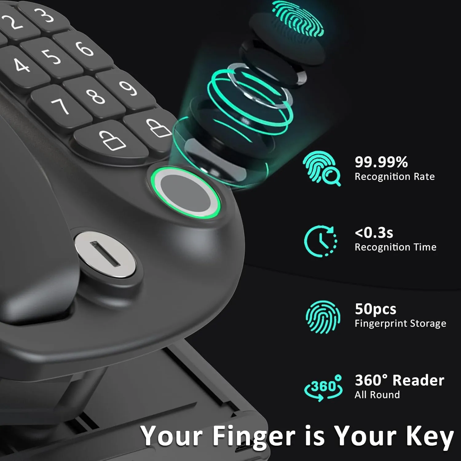 4-in-1 Keyless RV Door Lock: Bluetooth, Fingerprint, Passwords & Keys, Opening Size 3.75"x2.75"x1.5"