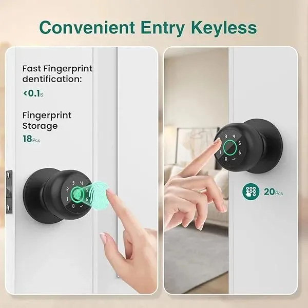 4-in-1 Smart Fingerprint Door Knob with Keypad, Biometric & App Control, Keyless Entry for Home GHomeSmart® K10PRO