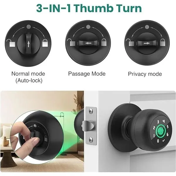 4-in-1 Smart Fingerprint Door Knob with Keypad, Biometric & App Control, Keyless Entry for Home GHomeSmart® K10PRO