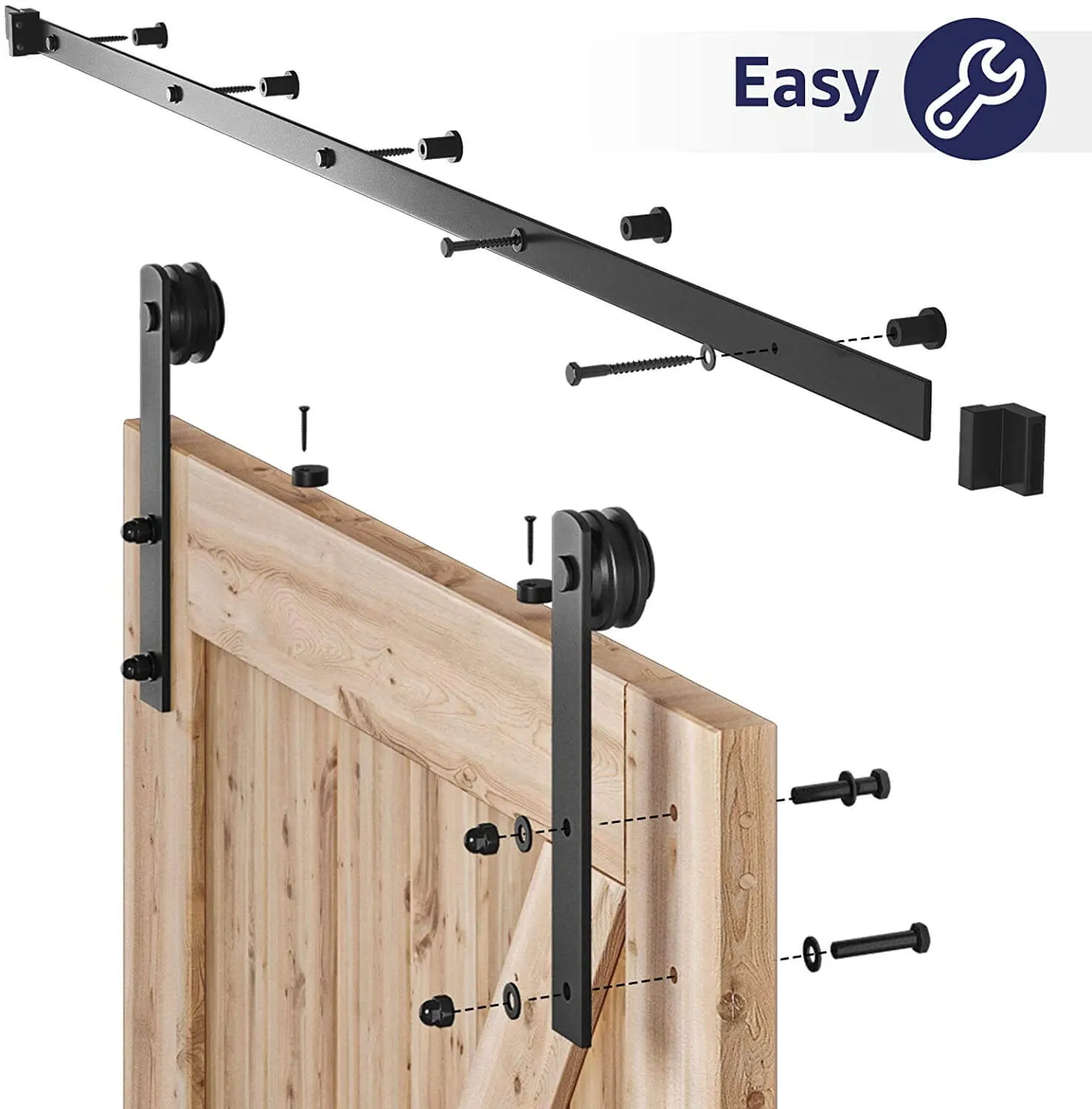 8 FT Heavy Duty Sturdy Sliding Barn Door Hardware Kit, I Shape Hanger