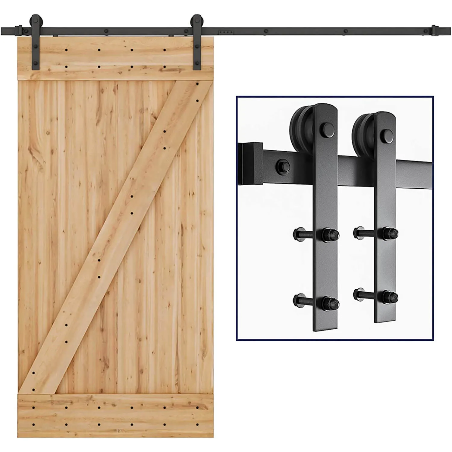 8 FT Heavy Duty Sturdy Sliding Barn Door Hardware Kit, I Shape Hanger