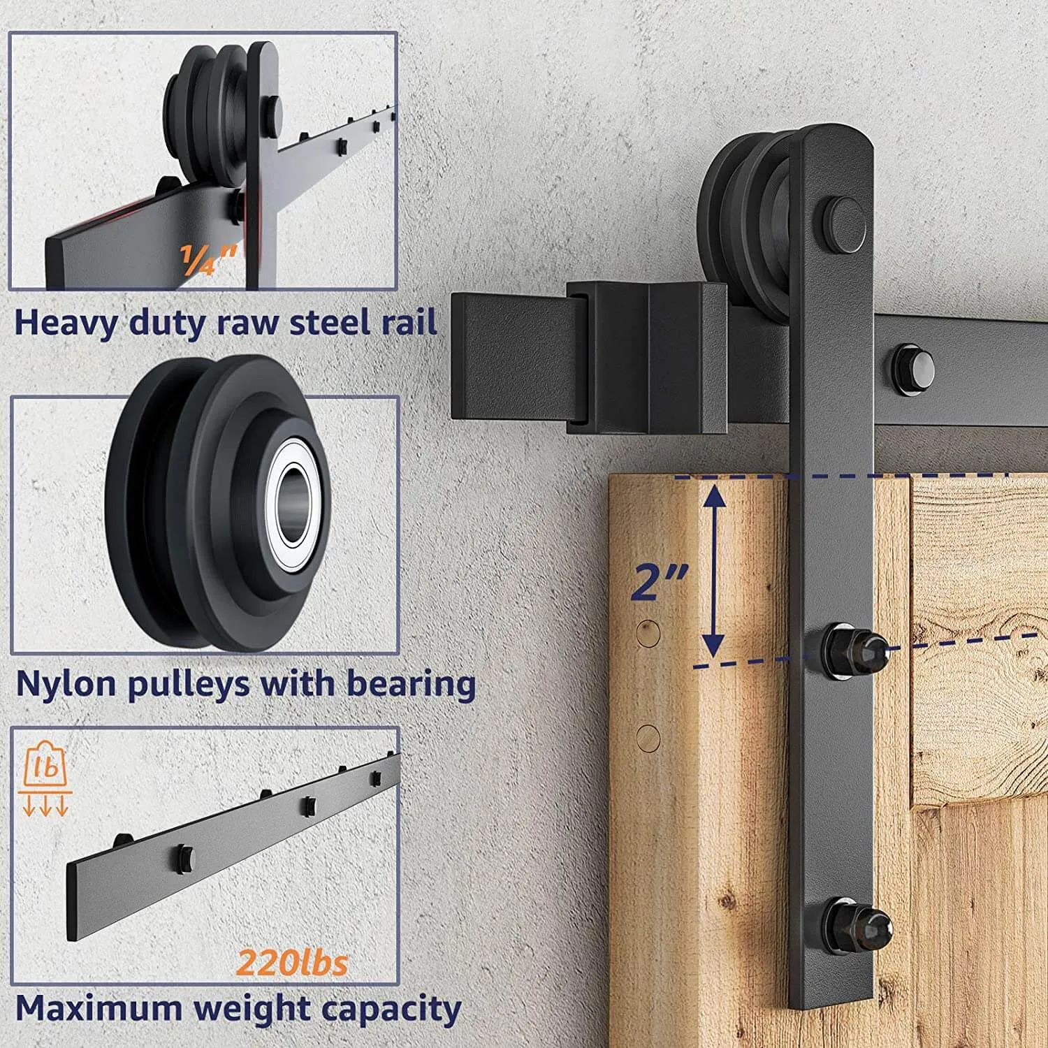 8 FT Heavy Duty Sturdy Sliding Barn Door Hardware Kit, I Shape Hanger