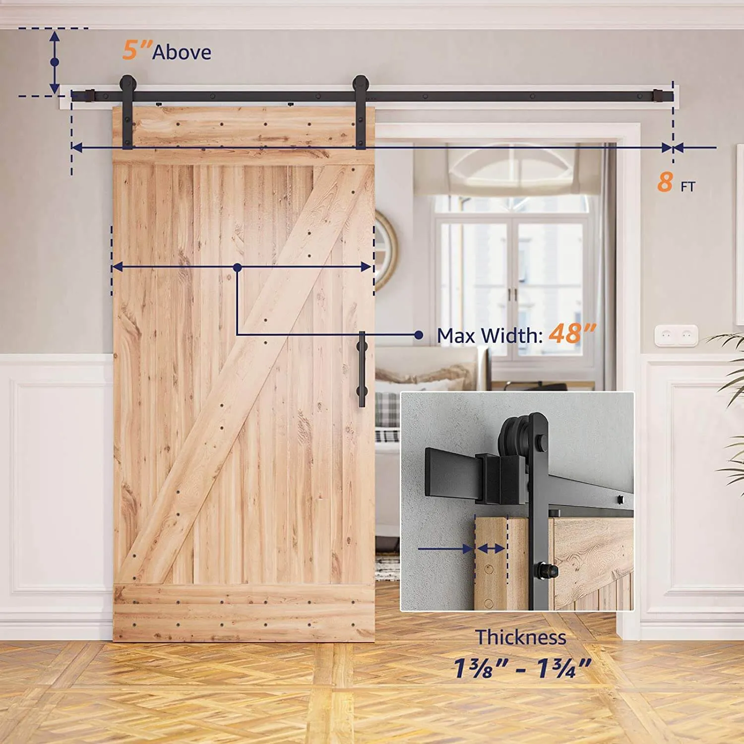 8 FT Heavy Duty Sturdy Sliding Barn Door Hardware Kit, I Shape Hanger