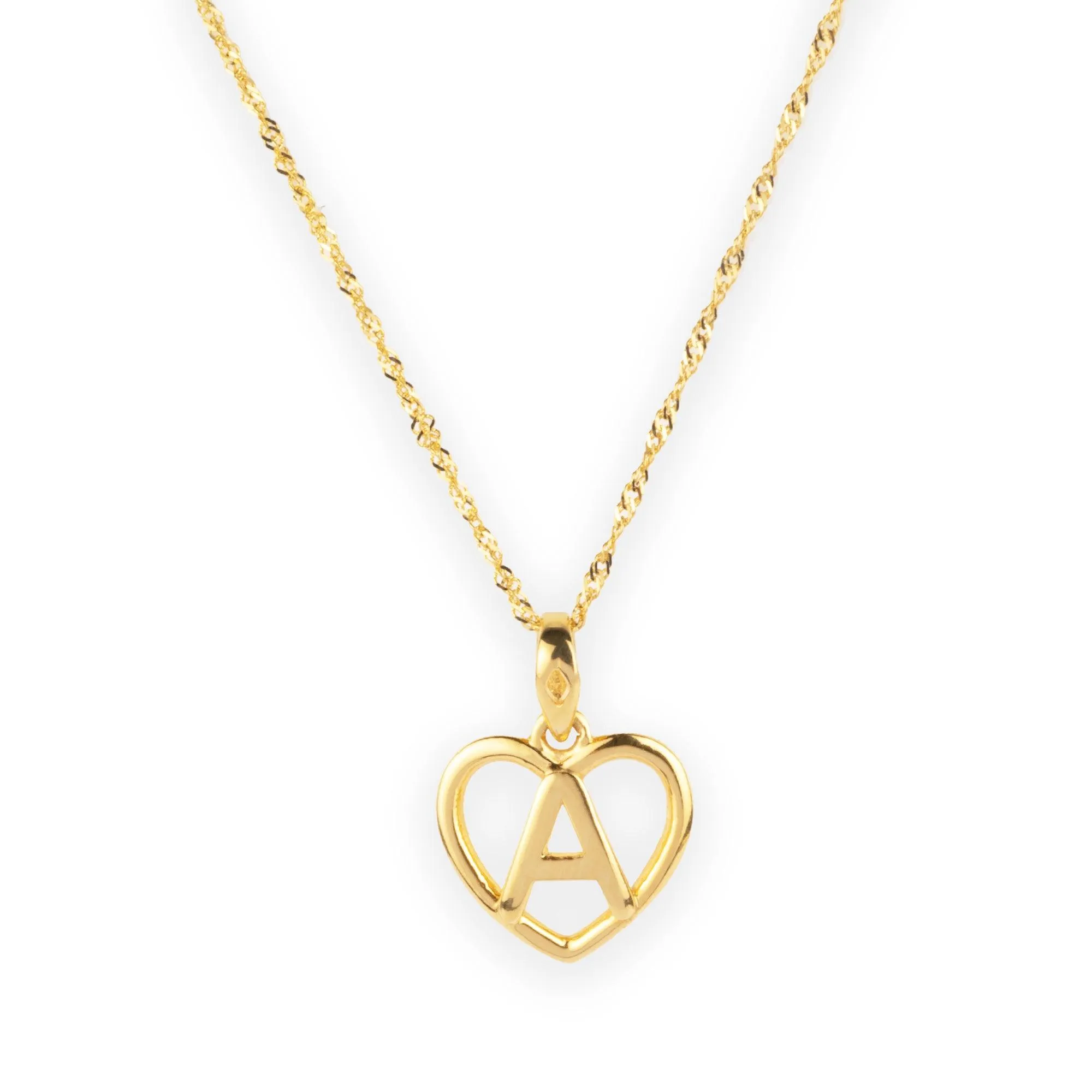 'A' 22ct Gold Heart Shape Initial Pendant P-7033