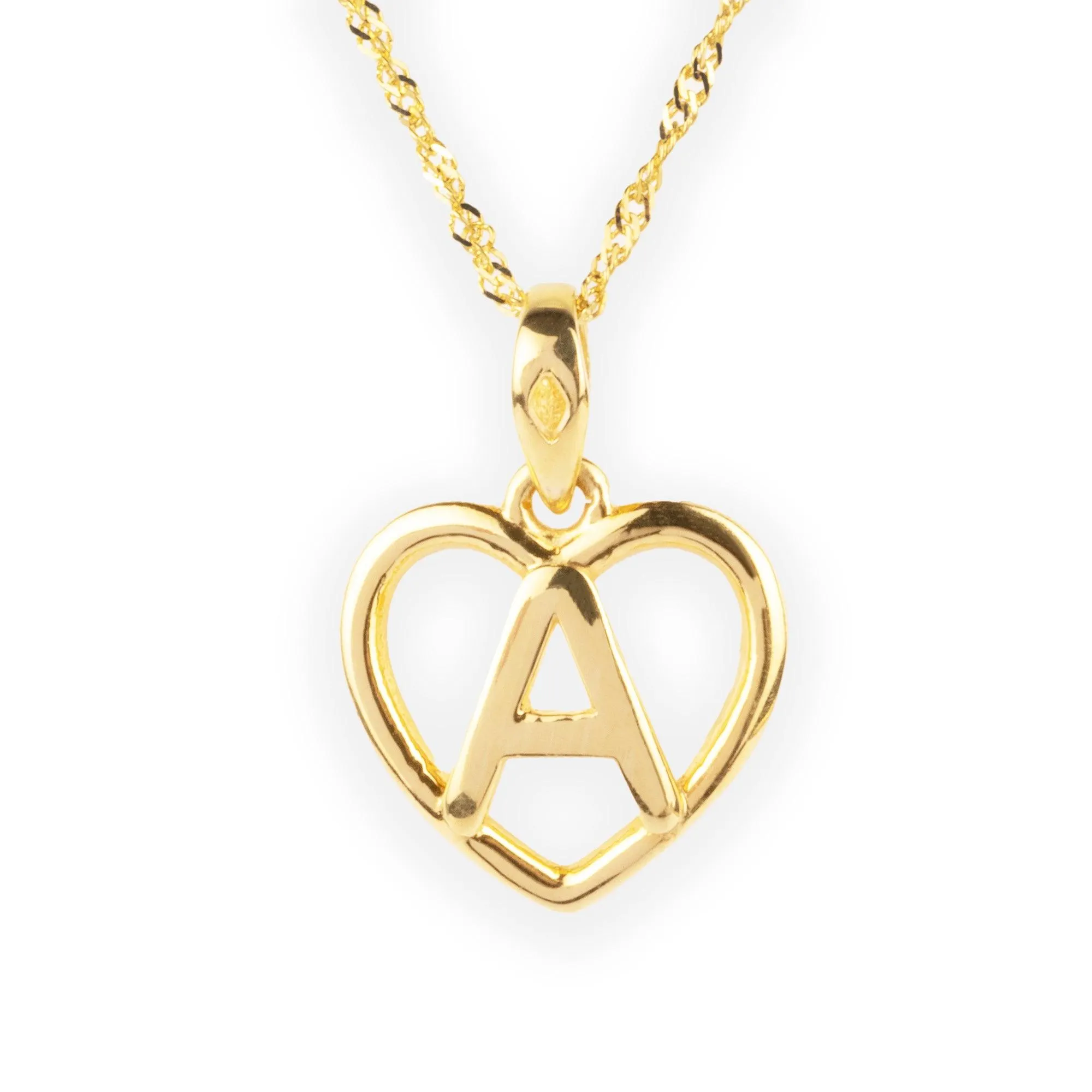 'A' 22ct Gold Heart Shape Initial Pendant P-7033