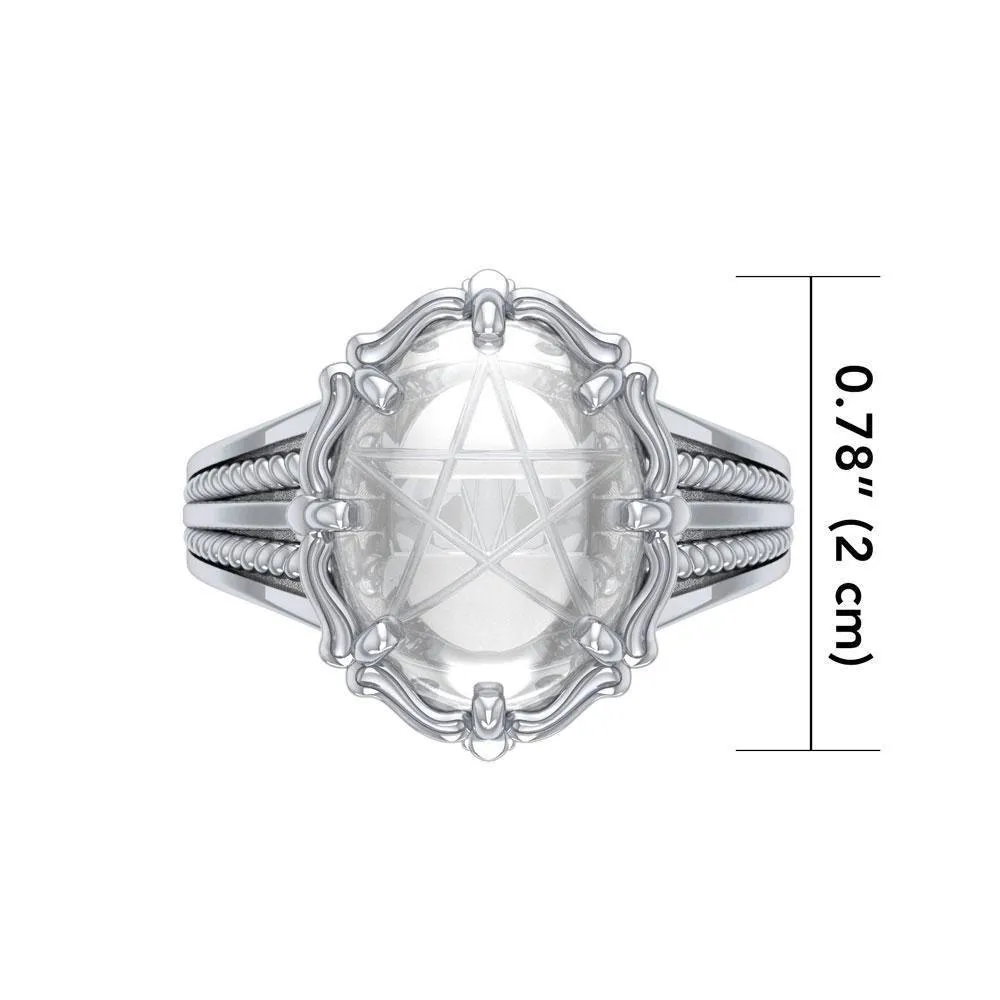 A Hidden Pentagram Silver Ring with Genuine White Quartz  TR3765