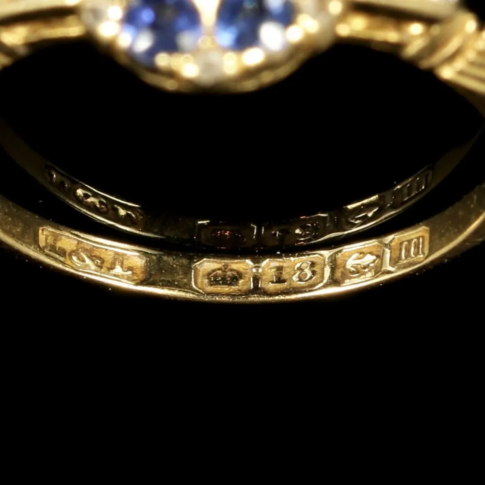 Antique Edwardian Sapphire Diamond Ring 18Ct Dated 1911