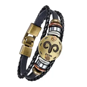 Aries Constellation Zodiac Star Copper Leather Wrist Band Bracelet