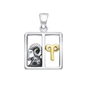 Aries Zodiac Symbol Silver and 14K Gold Accent Pendant MPD914